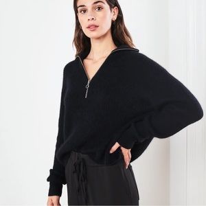 QUINCE worn once baby alpaca-wool quarter zip sweater -black -large